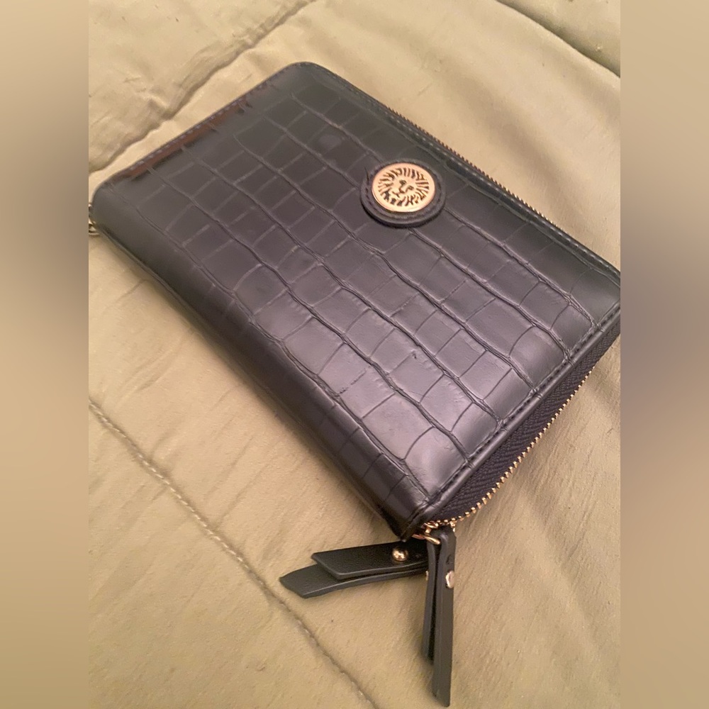 Anne Klein Black Leather Wallet Wristlet Clutch